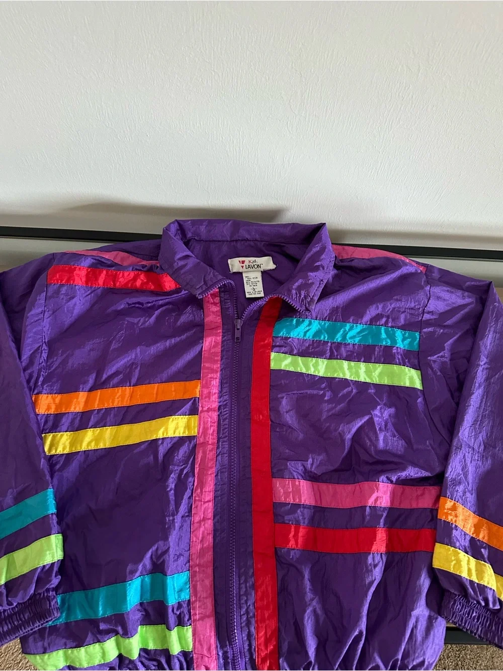 Vintage Kids Lavon Rainbow Windbreaker Jacket Size 14 Purple 80s 90s Colorblock